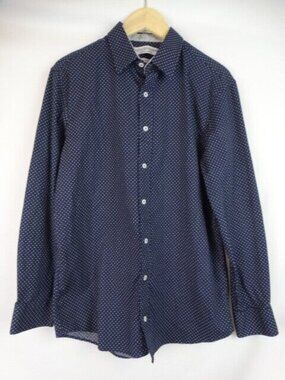 Nick Graham Men's Shirt Large Blue Polka Dot Stretch Long Sleeve Button Down Top